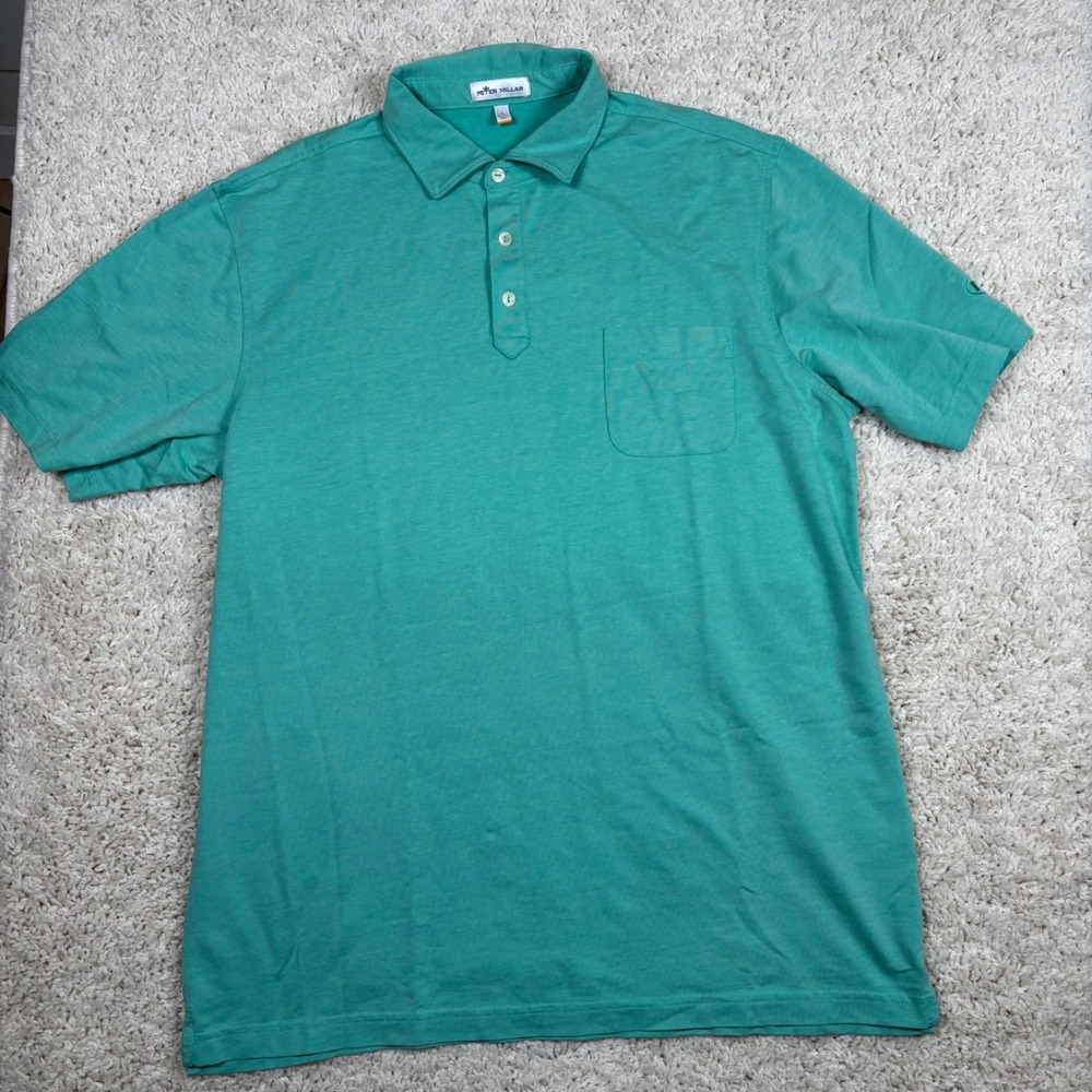 Peter Millar Men's Turquoise Heathered Polo Shirt Sz L Short Sleeve‎ Pocket Golf